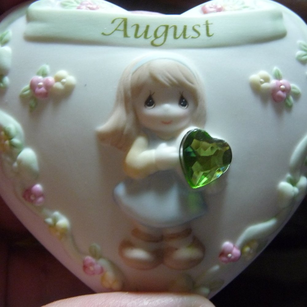 Heart Shaped Precious Moment August trinket box